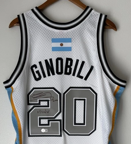 Manu Ginobili Signed Inscribed San Antonio Spurs Mitchell & Ness NBA Jersey BAS