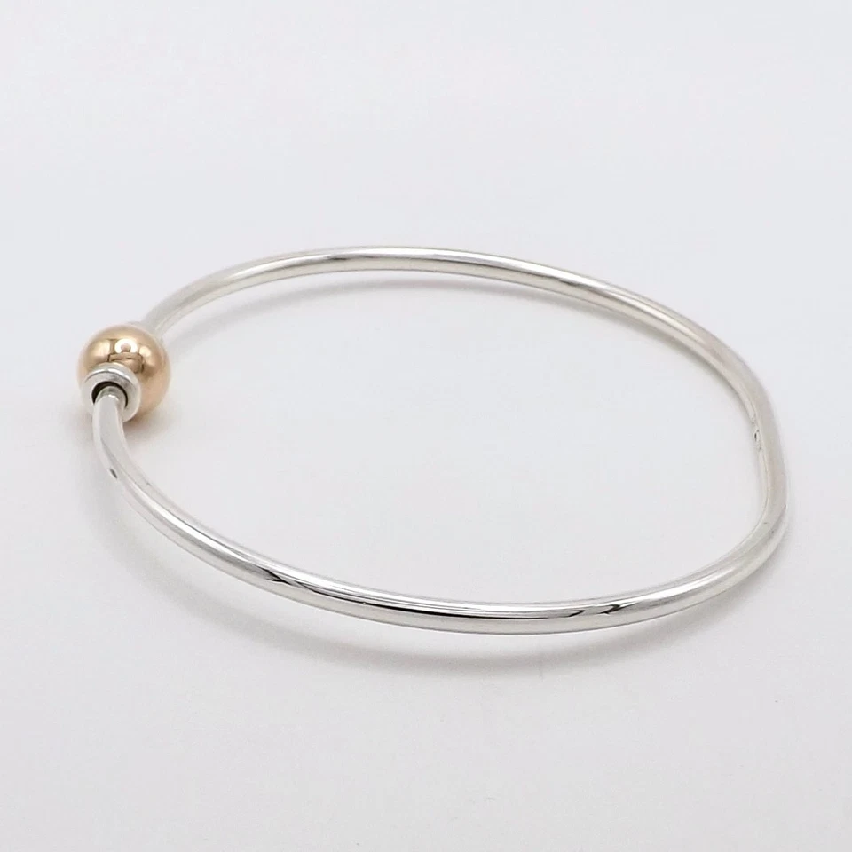 Sterling Silver 14K Gold Cape Cod Ball Bead Bangle Bracelet New 7in - Image 4 of 4