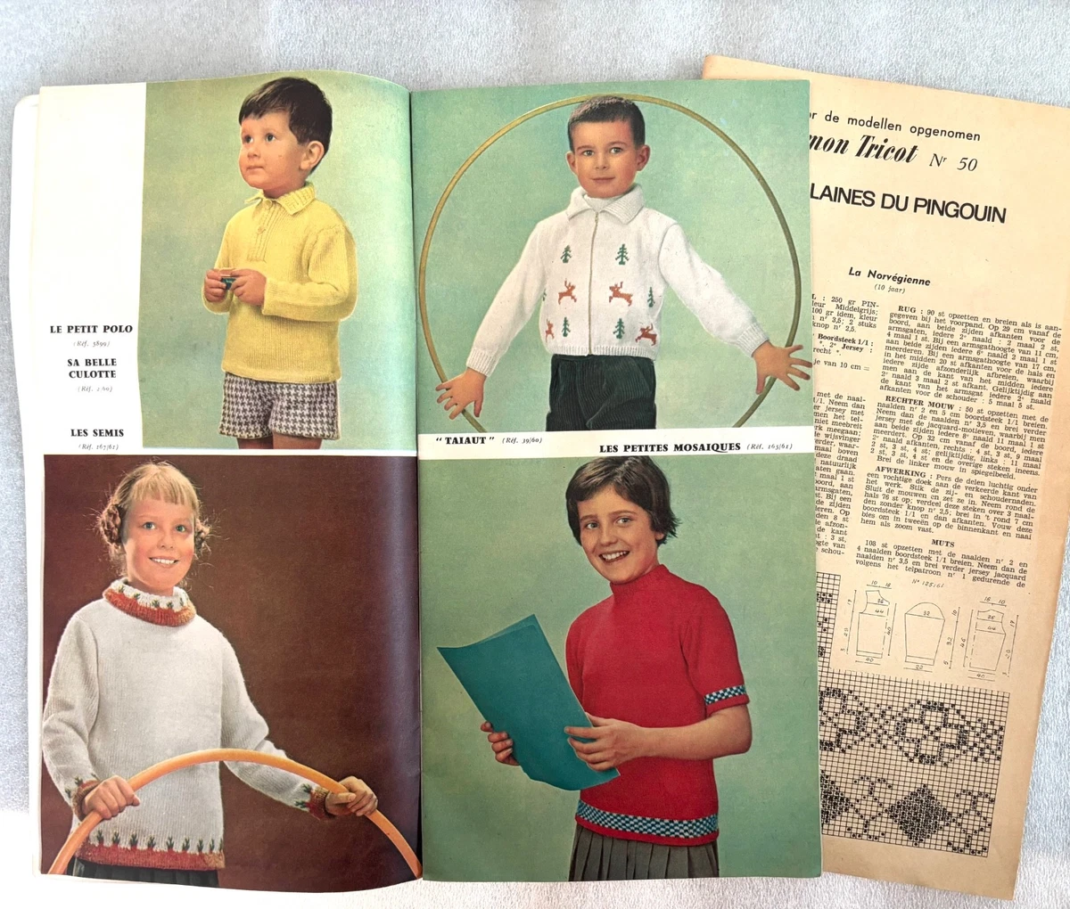 Revistas de tejer 3 MON TRICOT Laines du Pingouin No. 50, 58, 62 holandés 1961-65