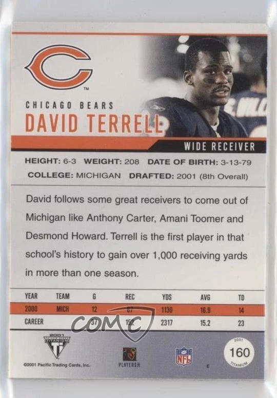 2001 Pacific Private Stock Titanium /75 David Terrell #160 - Image 2 of 2