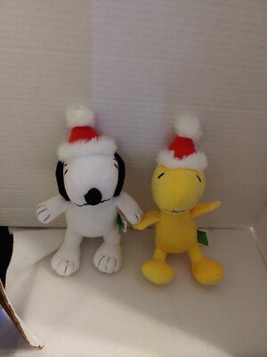 Two Peanuts Collection Christmas Snoopy and Woodstock Plush Holiday Small 9''