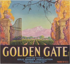Golden Gate Brand VINTAGE Redlands California Orange Crate Label 1942 Authentic!