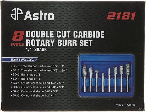 Astro Pneumatic Tool 2181 8-Piece Double Cut Carbide Rotary Burr Set 1/4" - Picture 4 of 5