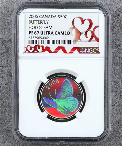 NGC PF 67 ULTRA CAMEO 2006 CANADA S50C BUTTERFLY HOLOGRAM Collectible COIN