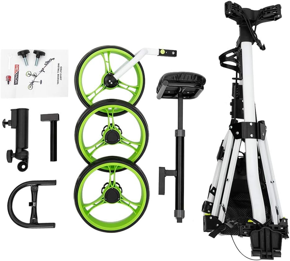 Foldable Golf Push Cart, 3 Wheel Golf Cart with Detachable Seat, Foot Brake, Umb