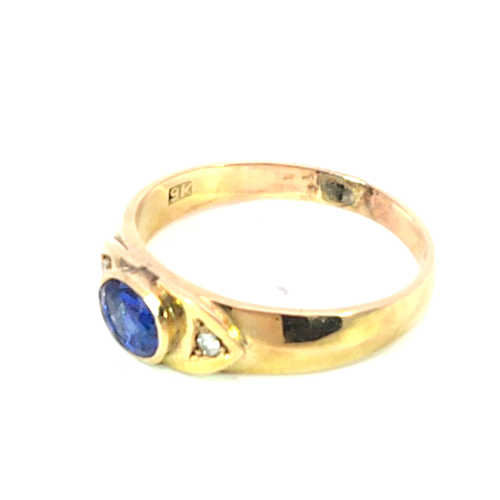Blauer Saphir Sri Lanka echt 9 kt Gelbgold Diamant Verlobungsring H88 - Video 1 von 1