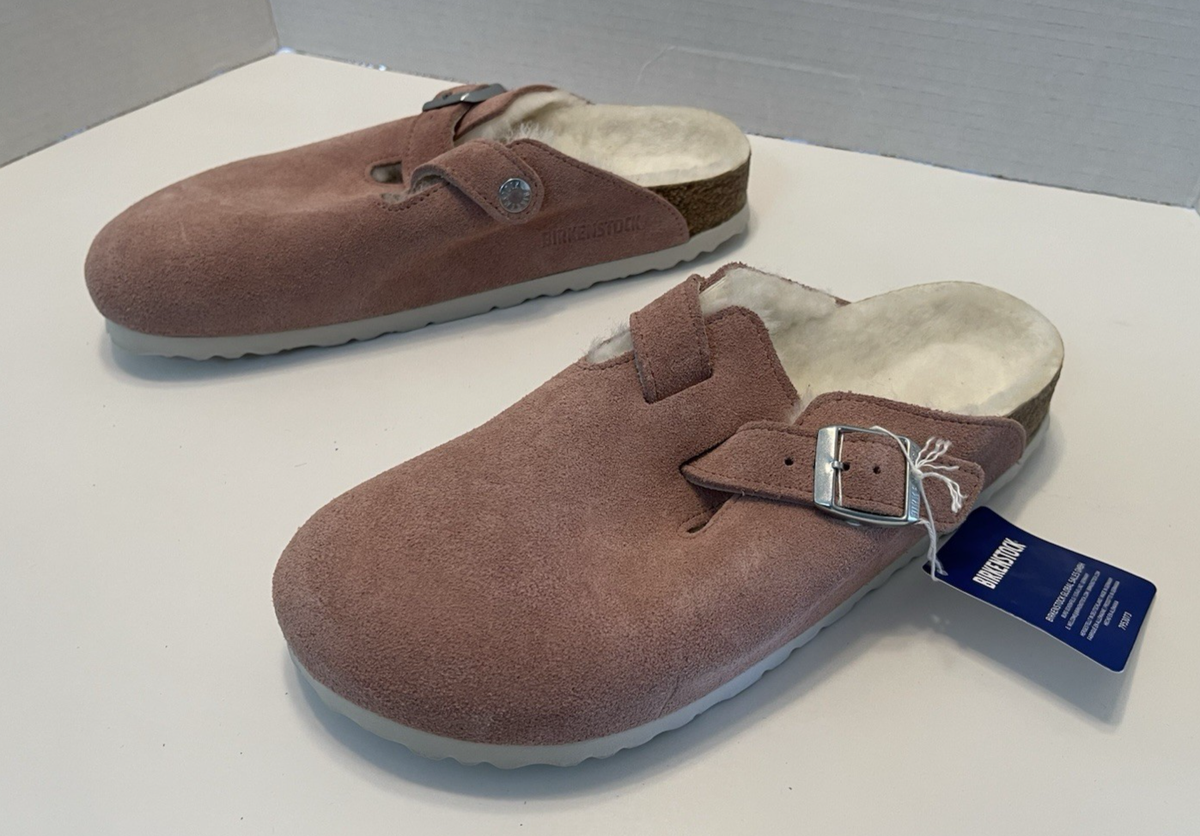 BIRKENSTOCK BOSTON GENUINE SHEARLING LINED CLOG PINK CLAY SUEDE SZ
