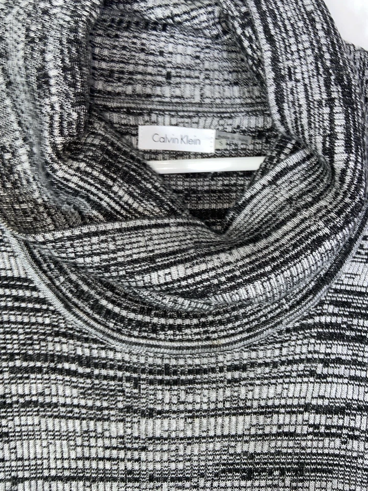 Calvin Klein Sweater Dress Womens S Heather Gray Ribbed Fit Flare Career Classic - Image 3 of 4