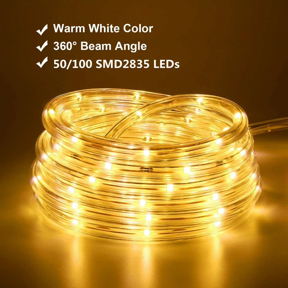 Solar Rope PVC LED String Fairy Lights For Garden Outdoor Wedding Party Decor AU - Image 2 of 4