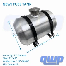 1/4'' NPT 2.5 Gallon Fuel Tank 12" x8" Center Fill Gas Tank Spun Aluminum-GoCart