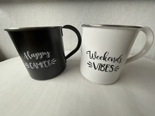 White And Black Enamel Coffee Cups Metal Camping Cups 15 fl oz