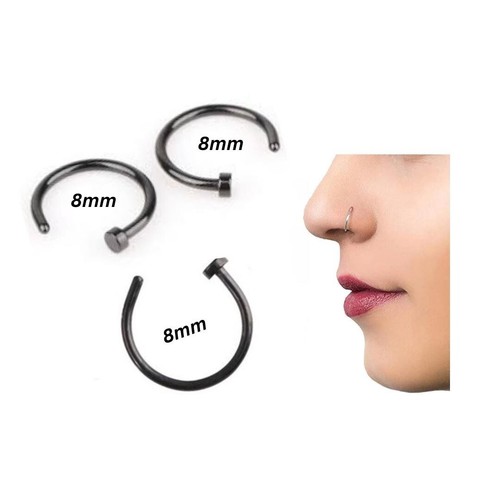 8mm black Nose Ring Surgical Steel Hoop Lip Rings Small Thin Body Piercing. - Picture 3 of 6