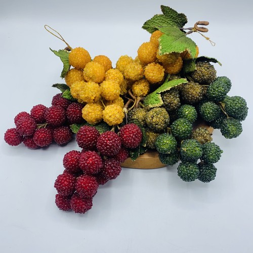 6 MCM Vintage Beaded Grape Vine Clusters Table Decorations Green Red Orange - 第 1/4 張圖片