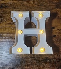 Alphabet LED White Letter H Light Up Standing Hanging Desk Nightlight Metal Wood