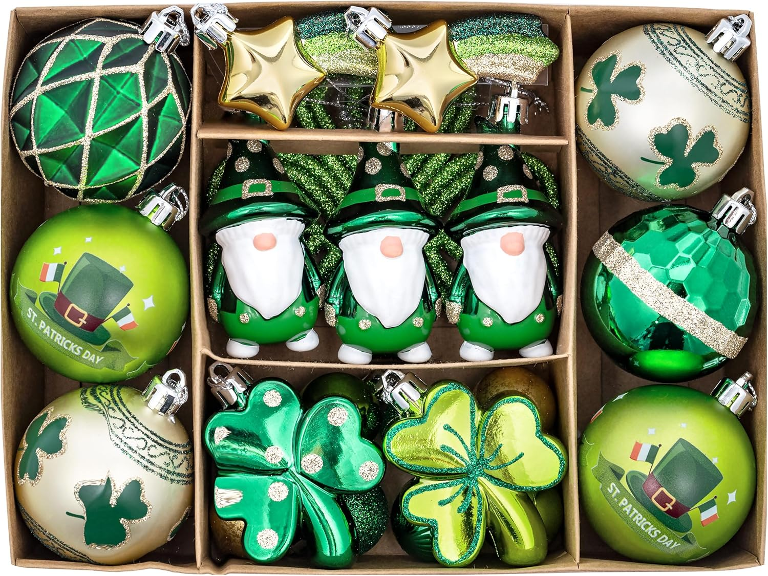 30Pcs St Patricks Day Shamrock Tree Hanging Ball Ornaments Decorations