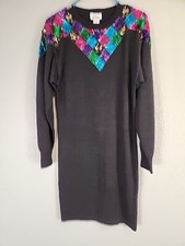 VTG Mister Noah Sequined Black Sweater Dress Sz S