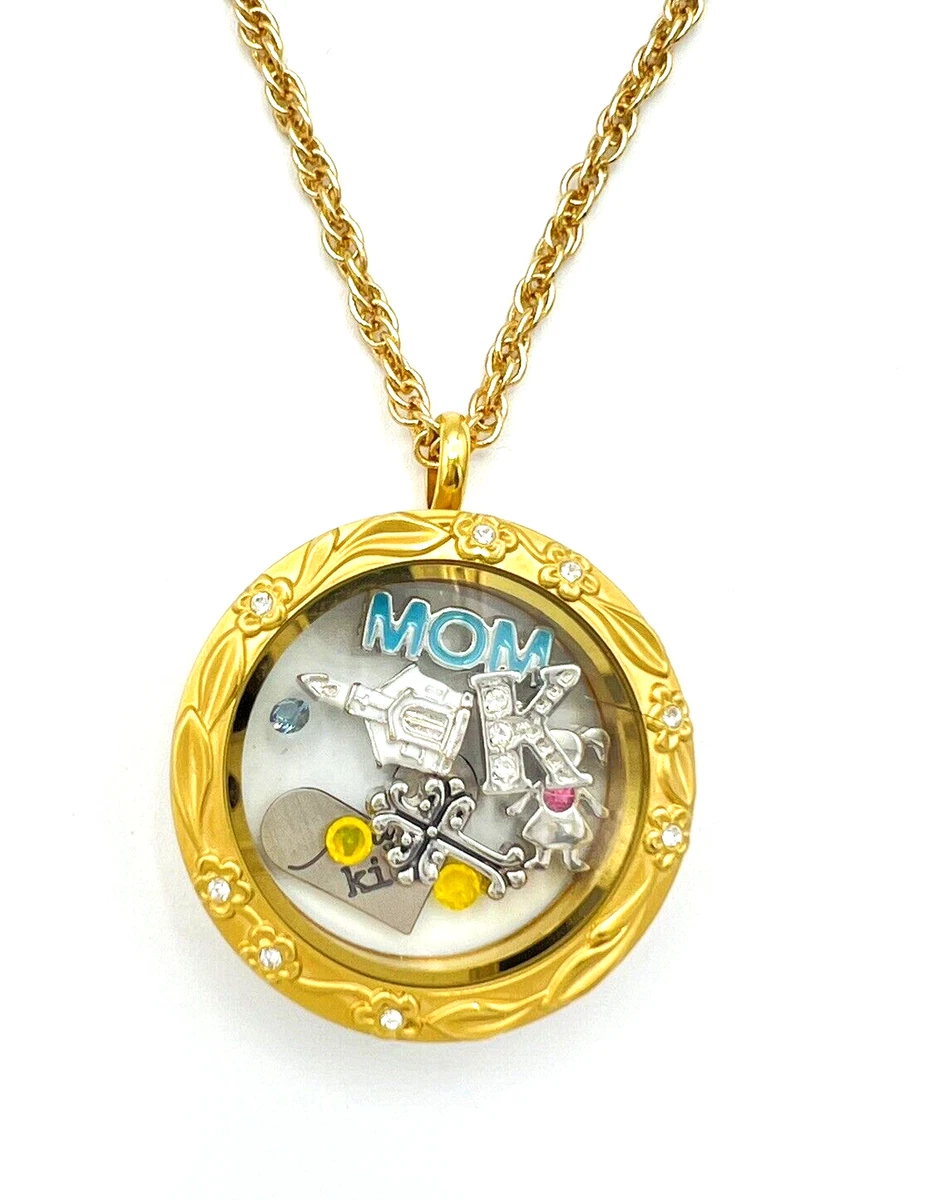 Cat Mom Glass Locket Necklace Floating Charms Paw Print Crystals