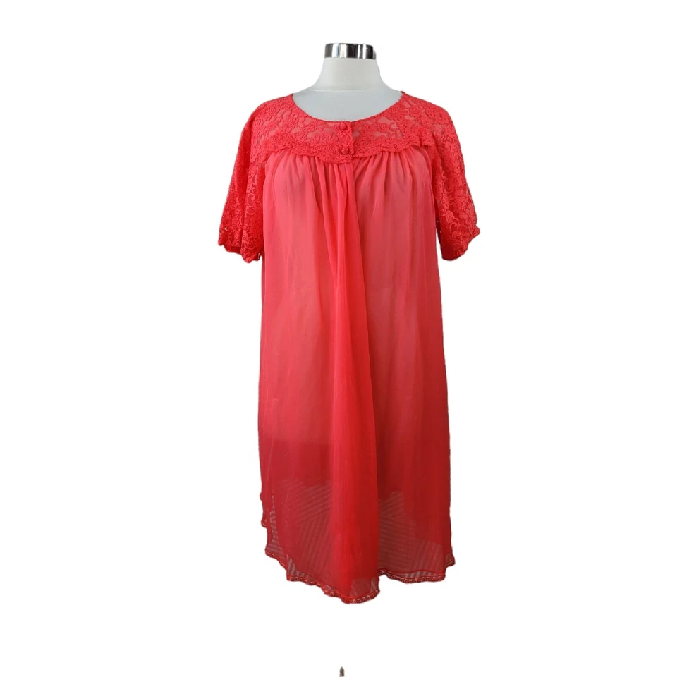 复古 60 年代蕾丝长袍 尺寸 中号 层叠 半透明 雪纺 性感 Housecoat 海报 — 第 2/4 张图片