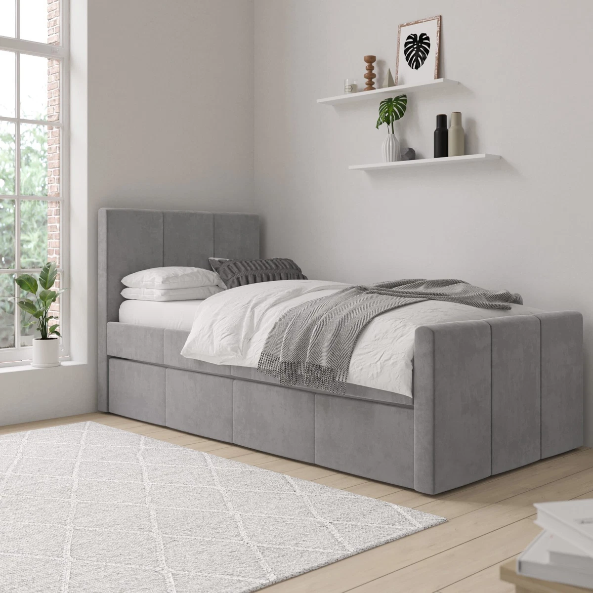 Grey double bed velvet outlet