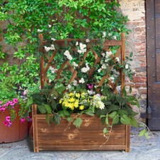 Garden Wooden Planter Box with Trellis Diamond Lattice Flower Raised Bed Outdoor