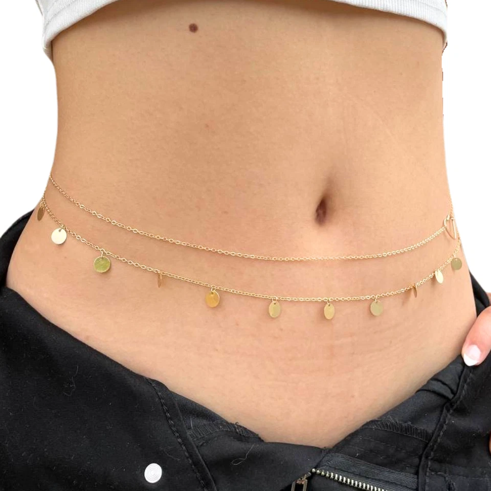 Gold Plated Belly Chain 18K 2pc Sexy Waist Chain Adjustable Body Chain for Women - Image 2 of 4