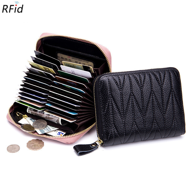 Women's Genuine Leather Wallet With RFID Blocking - Slim Credit Card Holder & Cash Organizer (Black) - View #9