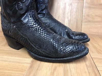 Tony Lama Men\'s Black Snakeskin Western Boots - Round Toe  Size 6.5 * RARE? Tony Lama Black Leather Snake Skin Boots Sz 6.5 Men main image 4