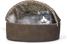 Deluxe Heated Cat Bed, Cave Pet Tent with Cover, Large 20 Inch Mocha/Leopard
