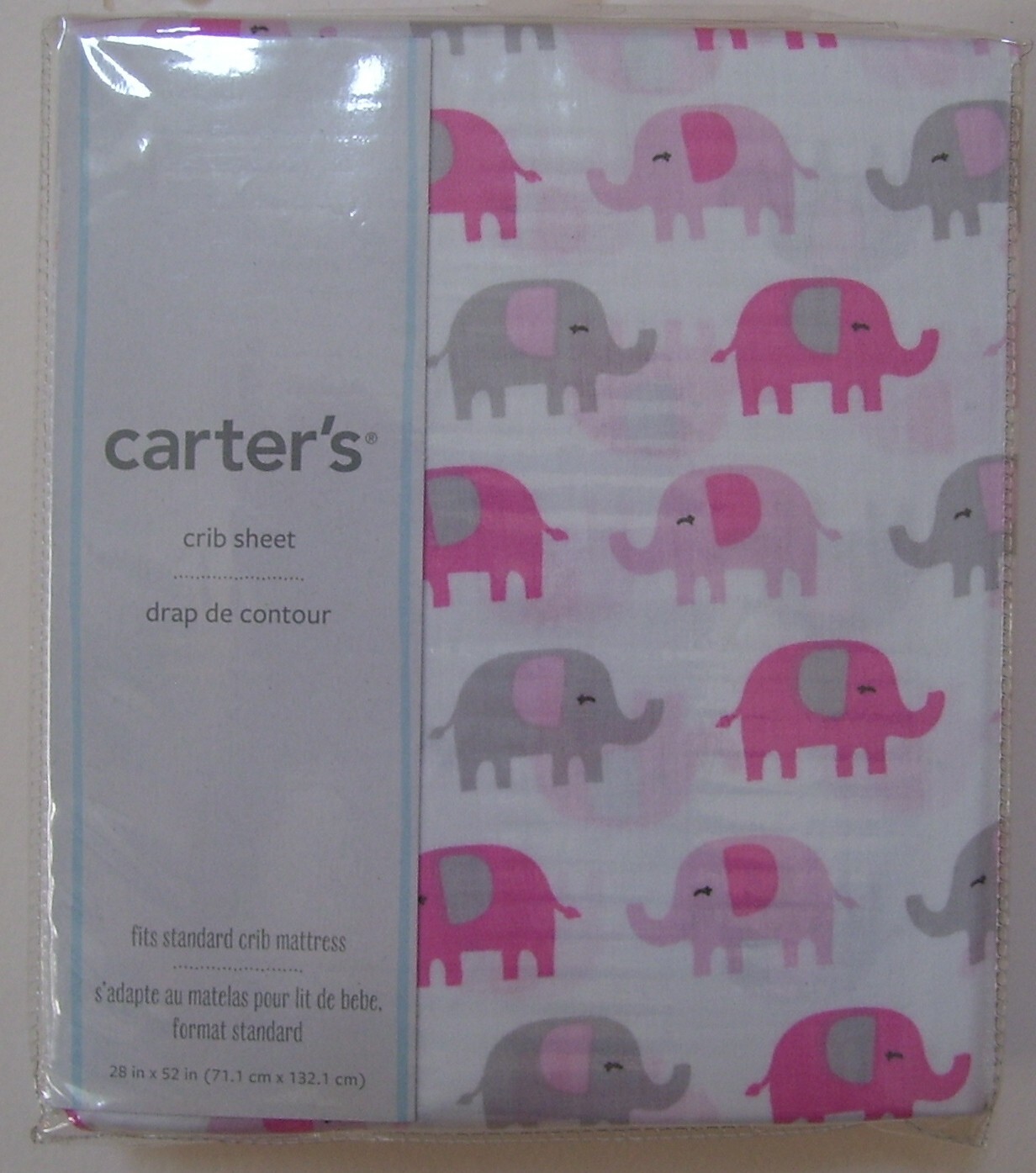 Girls Carter's White Pink Gray Elephant Standard Fitted Crib Sheet 28 X 52