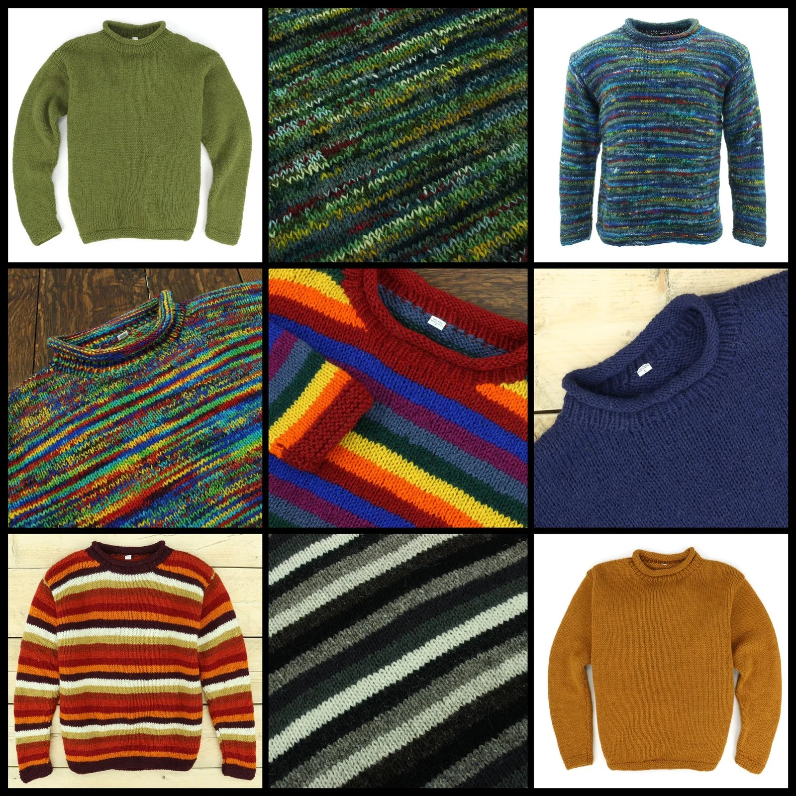 Handmade Knitted Wool Jumper Space Dye Stripes Plain Pattern Rainbow Sweater
Opens in a new window o