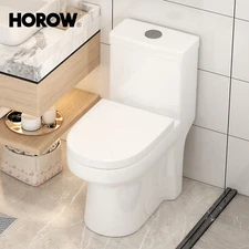 HOROW Modern Small Toilet One Piece Toilet White Dual Flush w/ Soft Close Seat