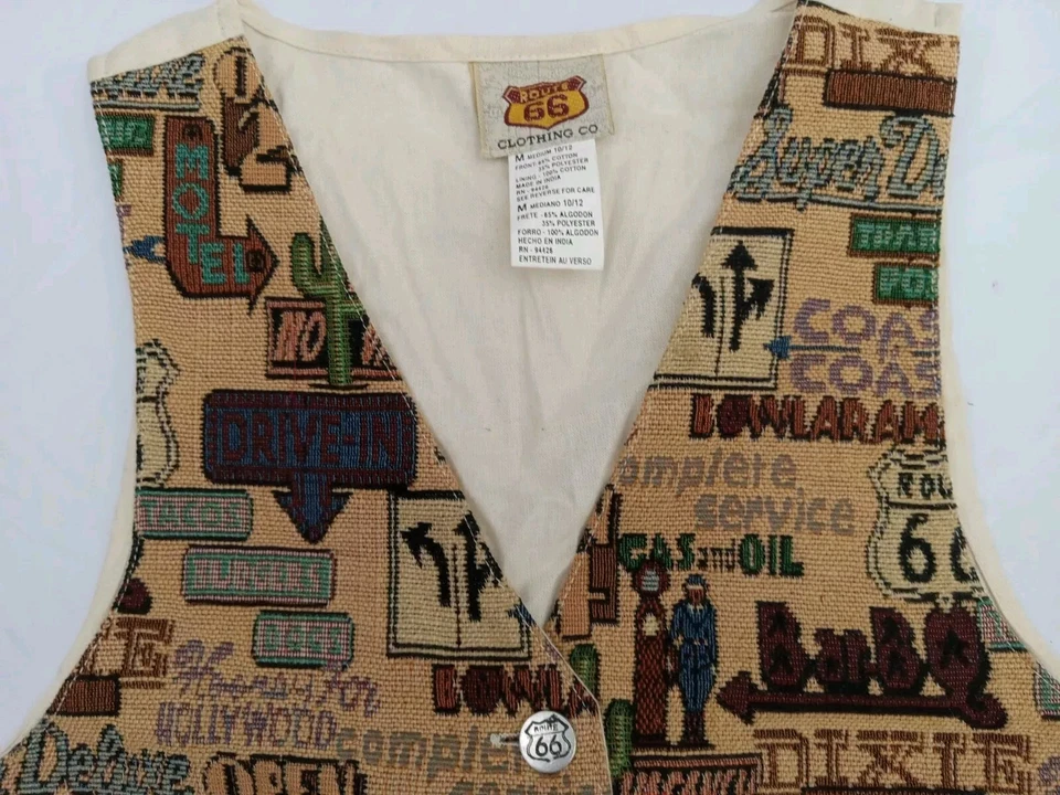 Vintage Route 66 Unisex Kids Vest Tapestry BEIGE Brown M 10/12 — 第 3/4 张图片