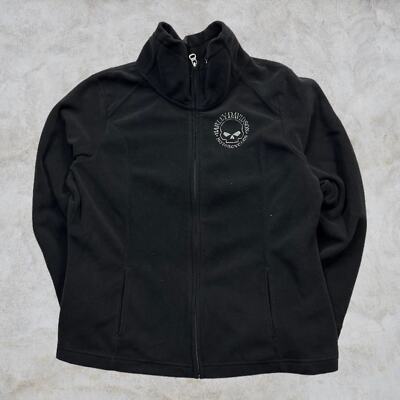 VINTAGE Y2K HARLEY DAVIDSON FULL ZIP FLEEC JACKET SKULL LOGO BIKER STYLE XL