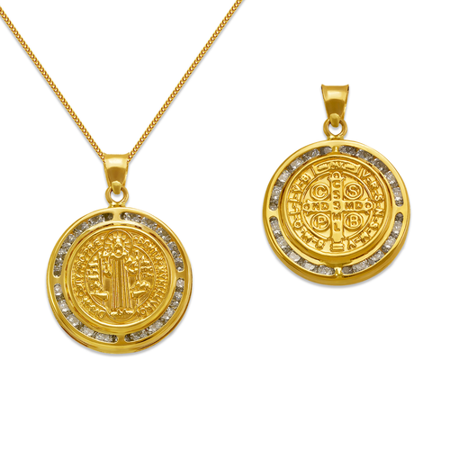 Saint St Benedict Medal Pendant 14K Solid Yellow Gold Religious Charm Two Sided - Picture 16 of 20