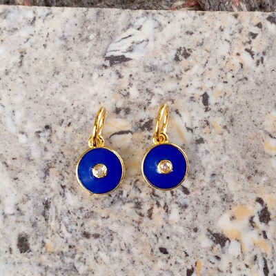 1 pc Blue Bakelite Pave Diamond Round pendant , 925 Sterling Vermeil 16x10mm
