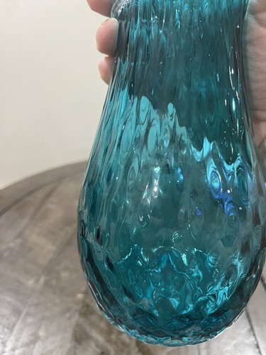 Blenko 1110 Optic Vase Seabreeze Blue 10.5” Applied Clear Swirl - Picture 8 of 9