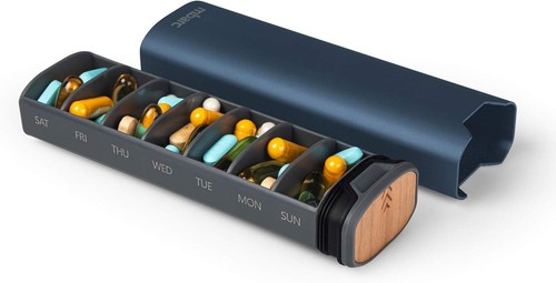 7 Day Weekly Pill Organizer by mbarc - Premium Stylish Aluminum and Wood Larg - Picture 6 of 7