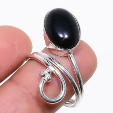 Natural Brazilian Black Onyx Gemstone 925 Sterling Silver Ring Size 8 R700