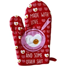 Made With Love and Some Other  Oven Mitt Funny Breakfast Cute Kitchen Glove