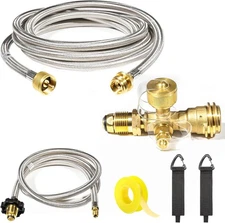 Extend a Stay RV Propane Kit Propane Brass Tee 4 Port with 5 ft and 12 ft St
