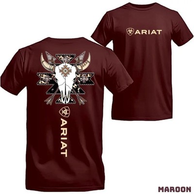 Ariat T-shirt - Bold Design Featuring A Cowboy-style Bull Skull With Intricate