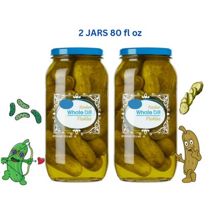 Kosher Whole Dill Pickles Fresh Pack   Crunchy Keto-Friendly Snack, 80 fl oz Eac