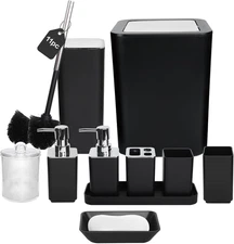 11 Premium Bathroom Accessories Set – Includes Toilet Brush, Trash Can, Soap Dis