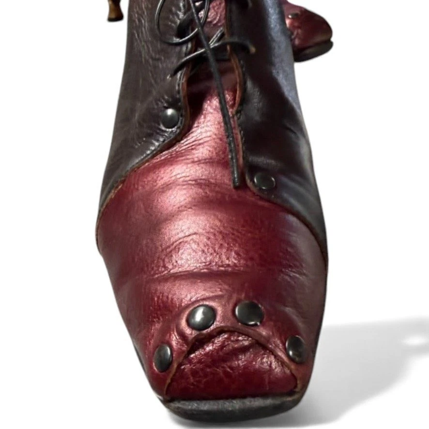 CYDWOQ Vintage Handcrafted Leather Oxblood Black Square Toe Kitten Heel Shoes 39 - Image 4 of 4
