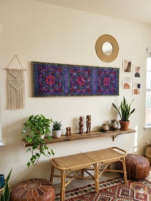 Boho bestickt Tischläufer Mandala Baumwolle Bettläufer Wandbehang 150x45cm