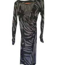 Tory Burch Zebra Print Silk Wrap Midi Dress Long Sleeve V Neck Women's XS