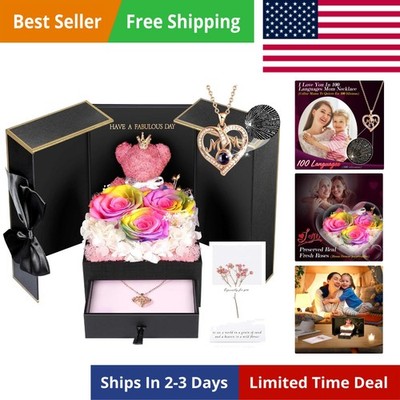 Unique Gifts for Mom, Preserved Real Rainbow Rose with 100 Languages I Love Y...