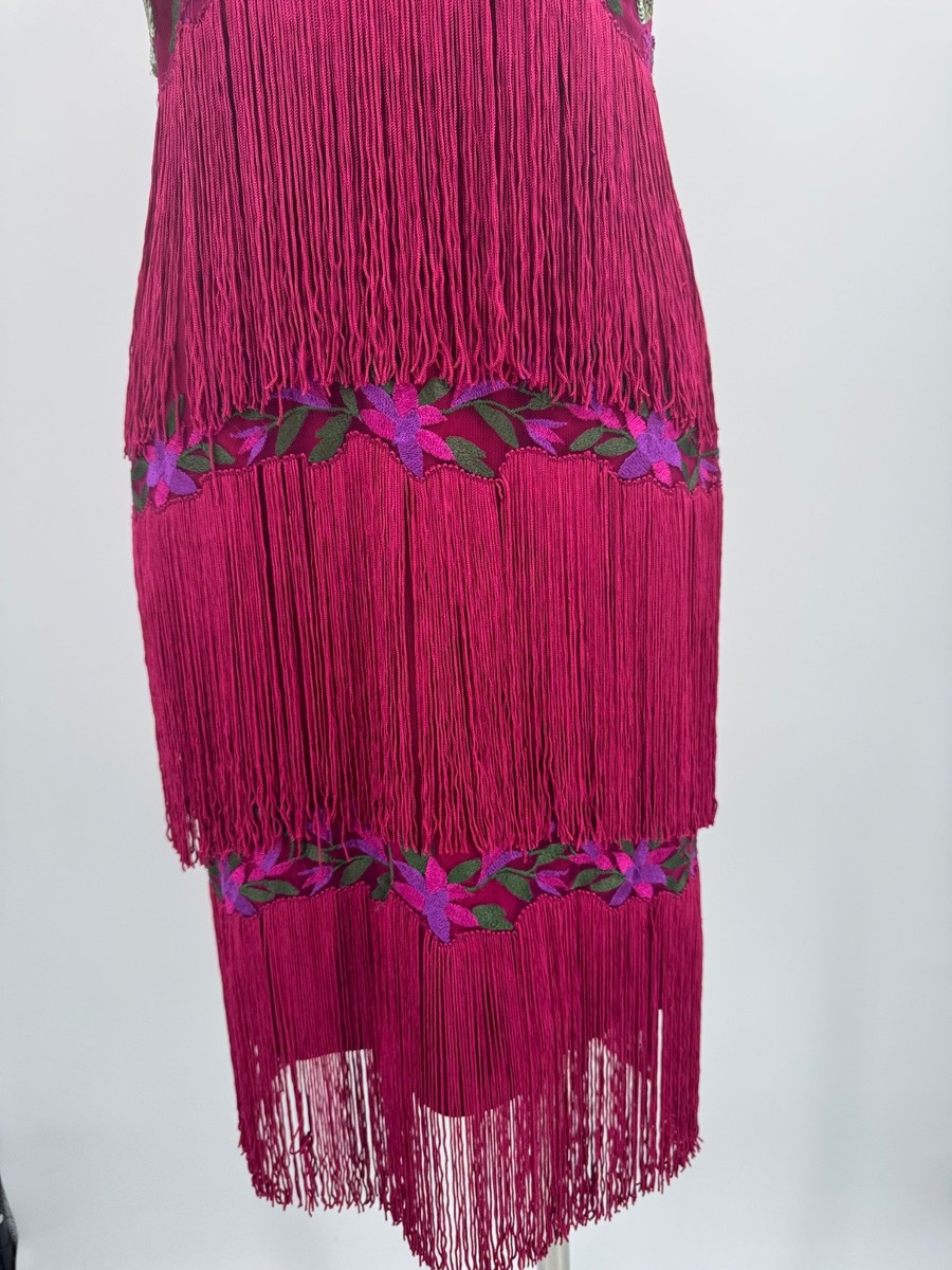 marchesa notte embroidered fringe dress New Marchesa Ombr Fringed Bow Mini Silk Dress US 6 as seen on Eva Longoria