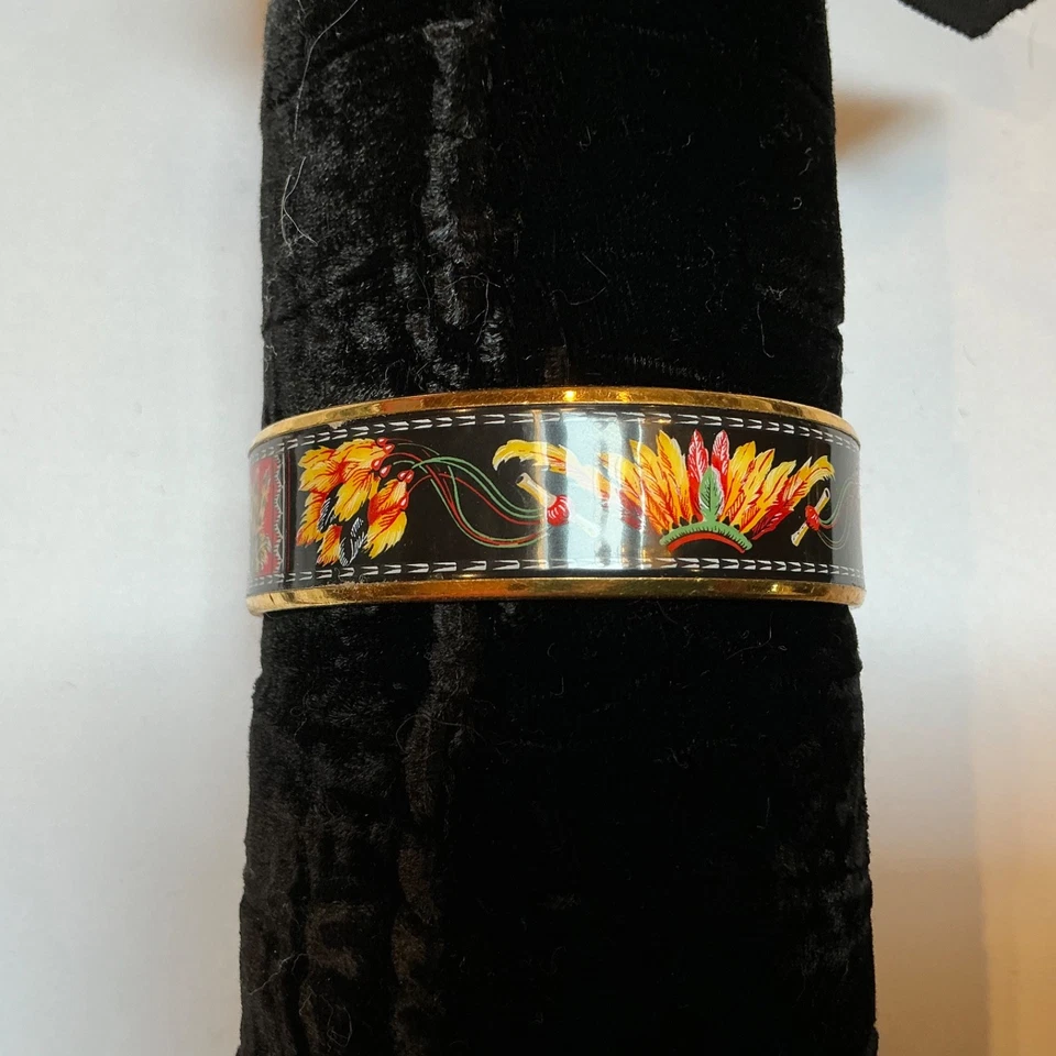 Brazalete Brazalete Ancho HERMES Esmalte PM 65 Borde Dorado, BRASIL Negro y Dorado Foto 2 de 4