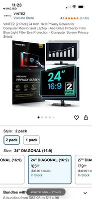 VINTEZ [2 Pack] 24 Inch 16:9 Privacy Screen for Computer Monitor and Laptop